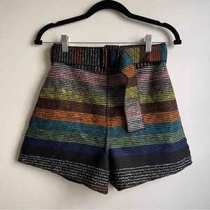 N/Nicholas Striped Woven High Rise Mini Shorts w Belt Size 2